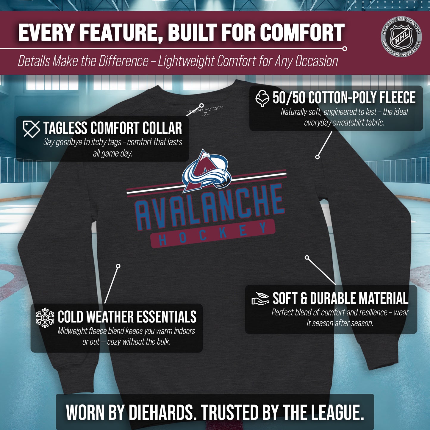 Colorado Avalanche NHL Charcoal True Fan Crewneck Sweatshirt - Charcoal