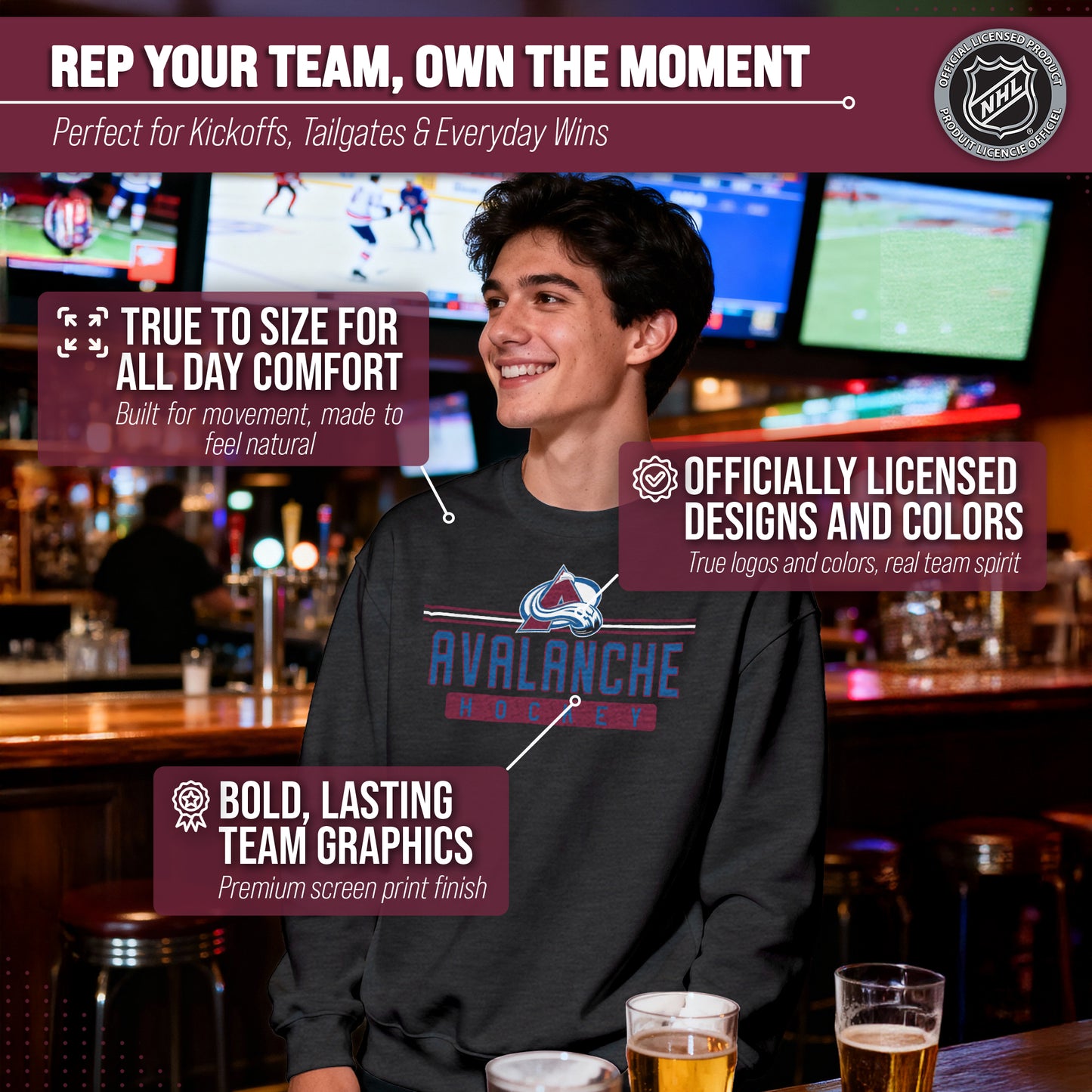 Colorado Avalanche NHL Charcoal True Fan Crewneck Sweatshirt - Charcoal