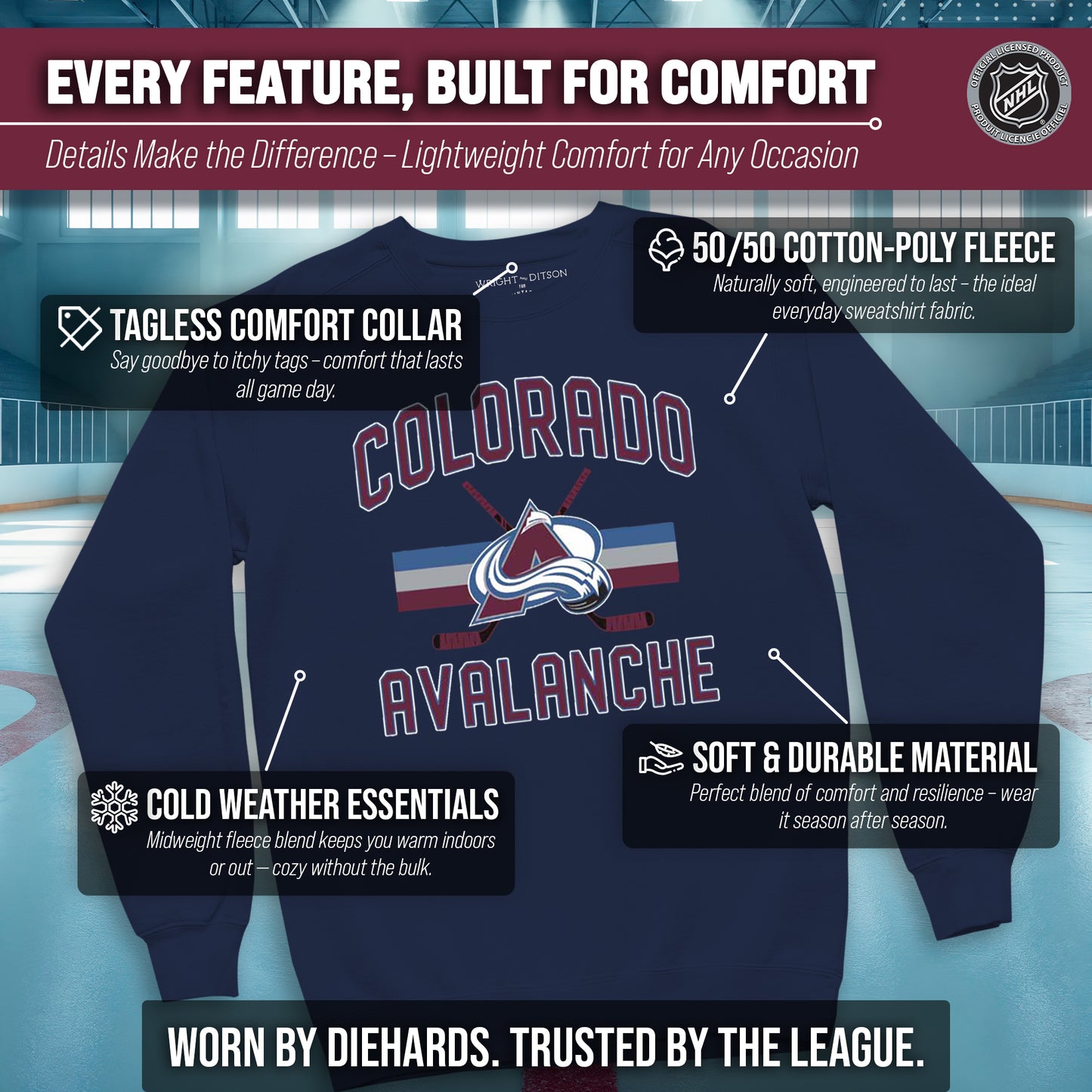 Colorado Avalanche Adult NHL Faceoff Hockey Fleece Crewneck Sweatshirt - Navy