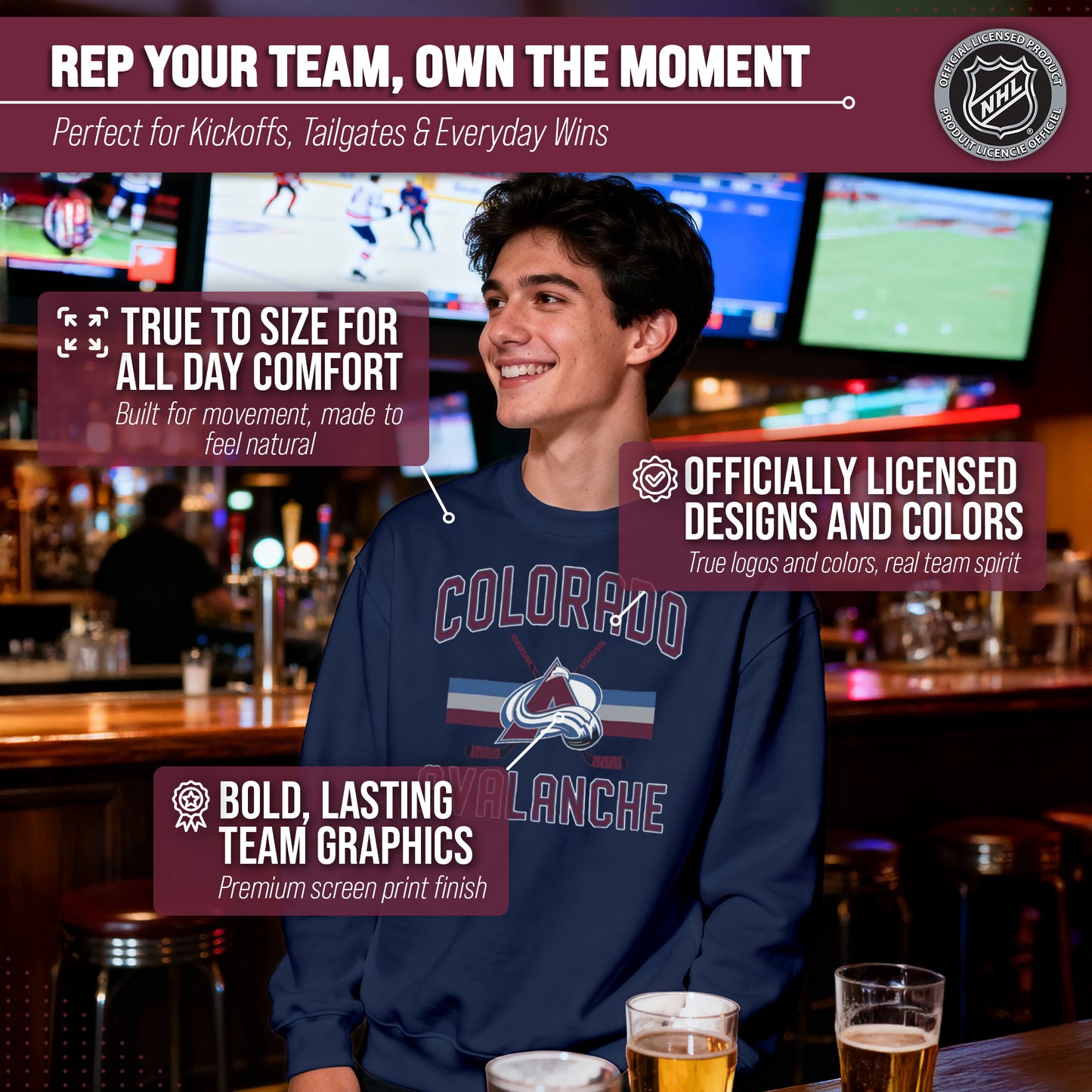Colorado Avalanche Adult NHL Faceoff Hockey Fleece Crewneck Sweatshirt - Navy