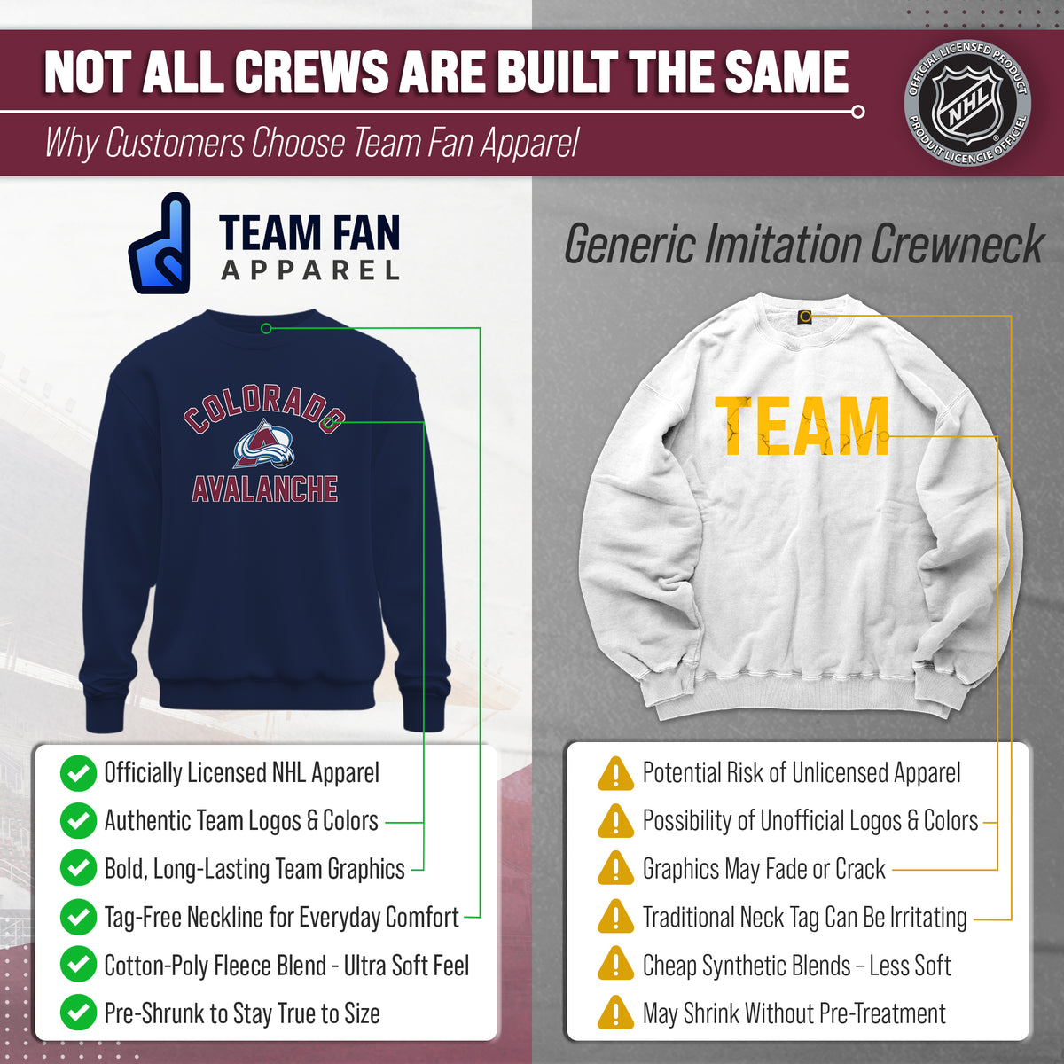 NFL Gameday Crewneck Sweatshirt, Cotton Fleece Pullover Men Women