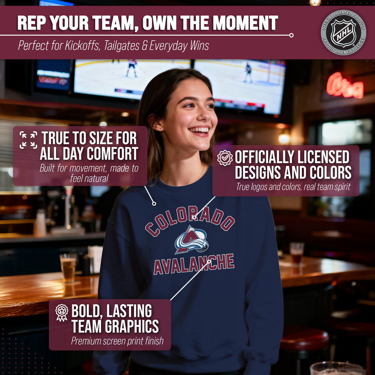 NFL Gameday Crewneck Sweatshirt, Cotton Fleece Pullover Men Women