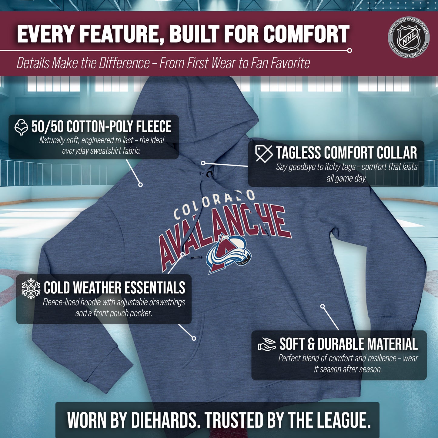 Colorado Avalanche NHL Adult Unisex Powerplay Hooded Sweatshirt - Navy