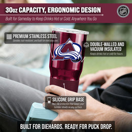 Colorado Avalanche NHL Hockey 30oz Stainless Steel Vacuum Insulated Game Day Tumbler with Silicone Grip - Maroon