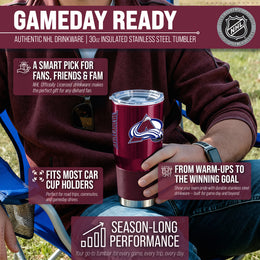 Colorado Avalanche NHL Hockey 30oz Stainless Steel Vacuum Insulated Game Day Tumbler with Silicone Grip - Maroon