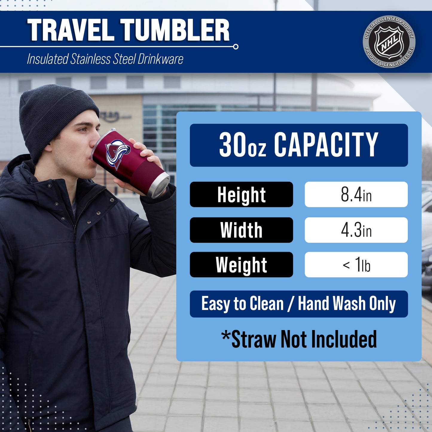 Colorado Avalanche NHL Hockey 30oz Stainless Steel Vacuum Insulated Game Day Tumbler with Silicone Grip - Maroon