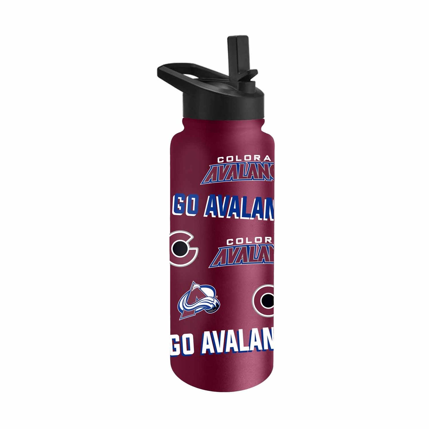 Colorado Avalanche NHL Hockey 34oz Stainless Steel Vacuum Insulated Game Day Water Bottle with Flip Straw Lid and Handle - Maroon
