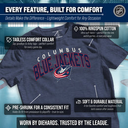 Columbus Blue Jackets NHL Adult Powerplay Heathered Unisex T-Shirt - Navy