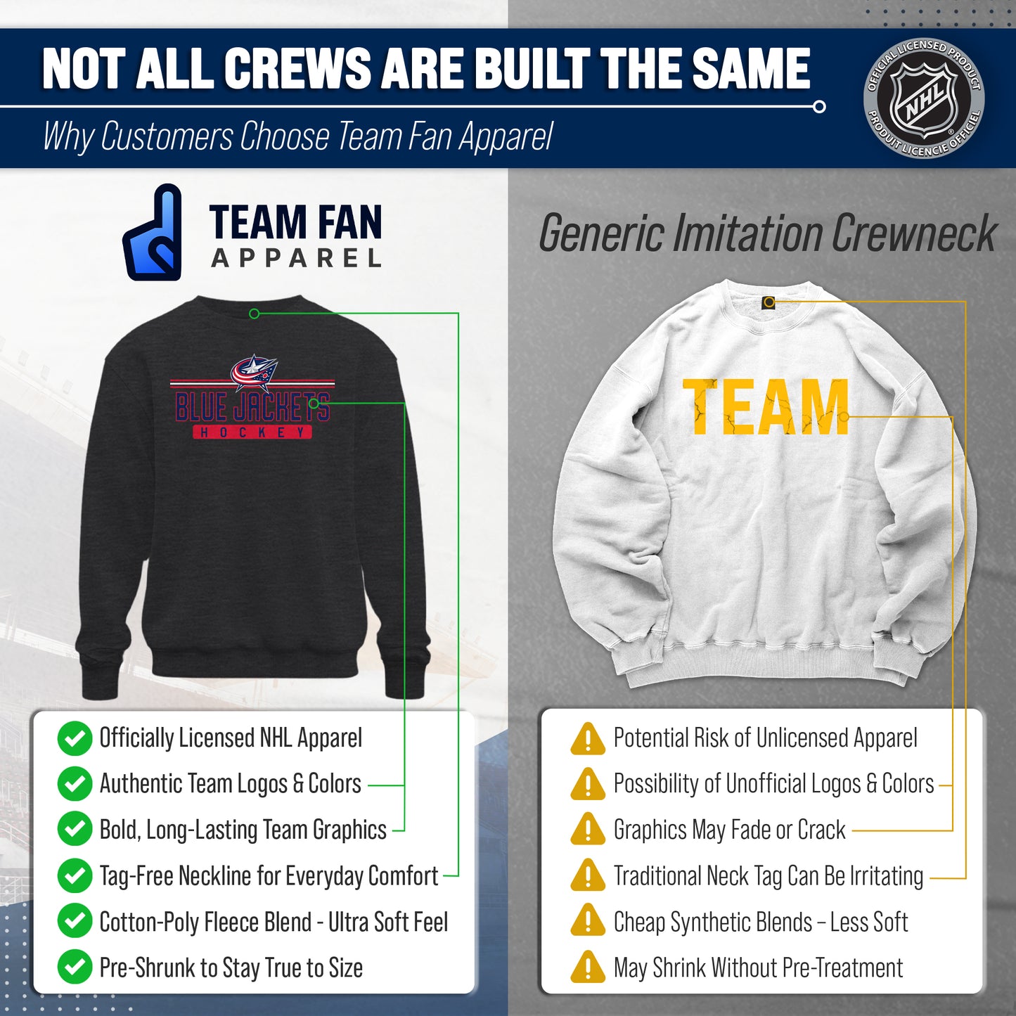 Columbus Blue Jackets NHL Charcoal True Fan Crewneck Sweatshirt - Charcoal