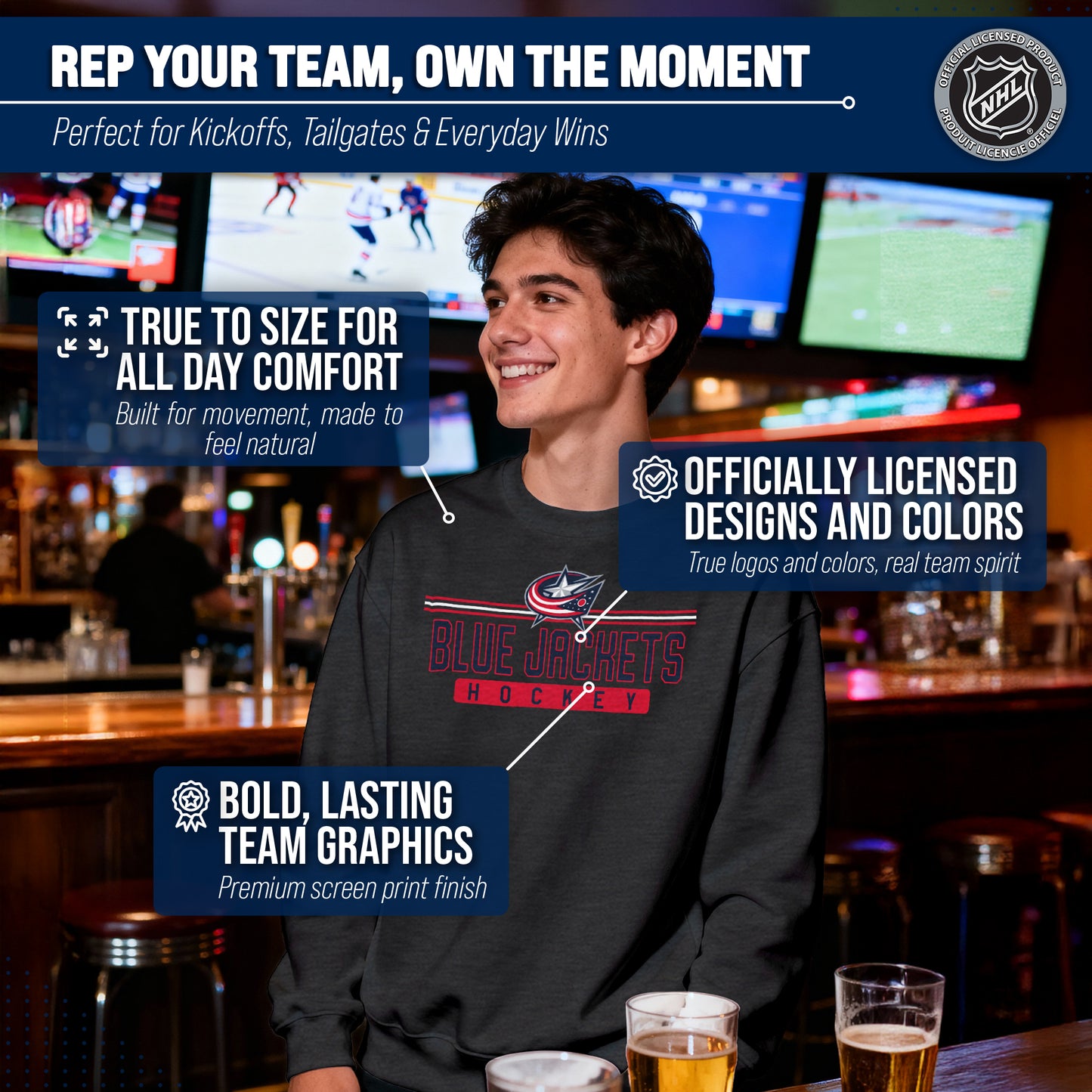 Columbus Blue Jackets NHL Charcoal True Fan Crewneck Sweatshirt - Charcoal