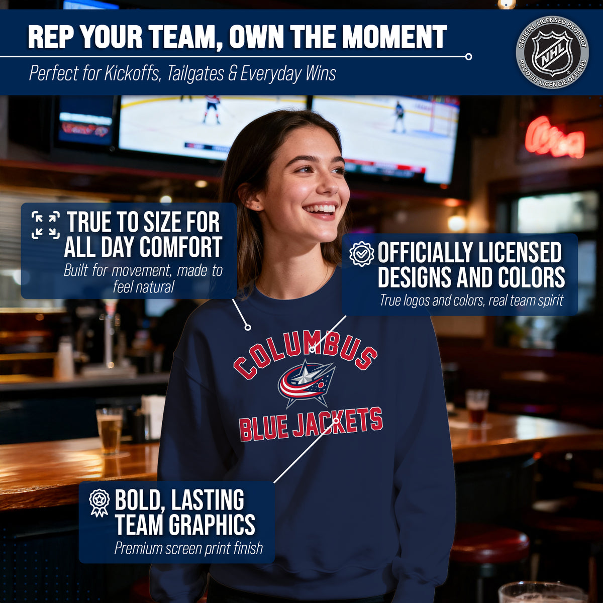 NFL Gameday Crewneck Sweatshirt, Cotton Fleece Pullover Men Women