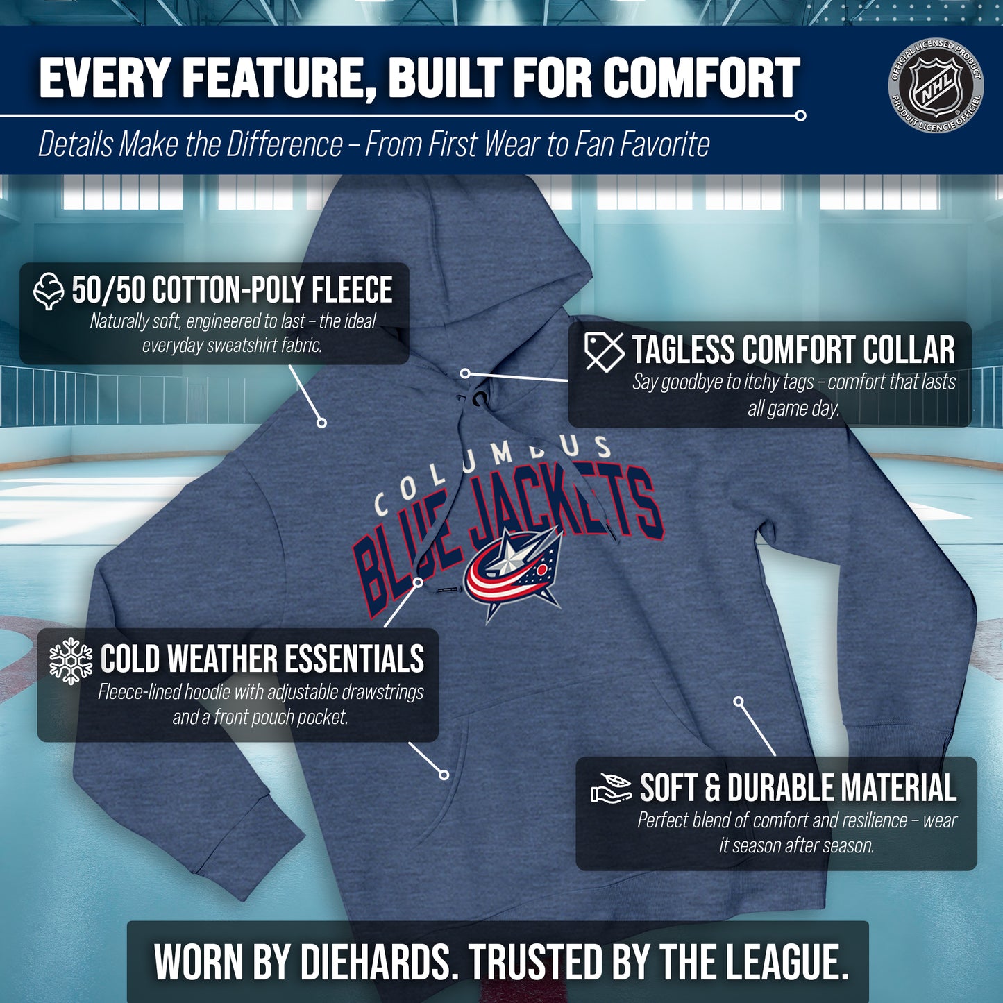 Columbus Blue Jackets NHL Adult Unisex Powerplay Hooded Sweatshirt - Navy