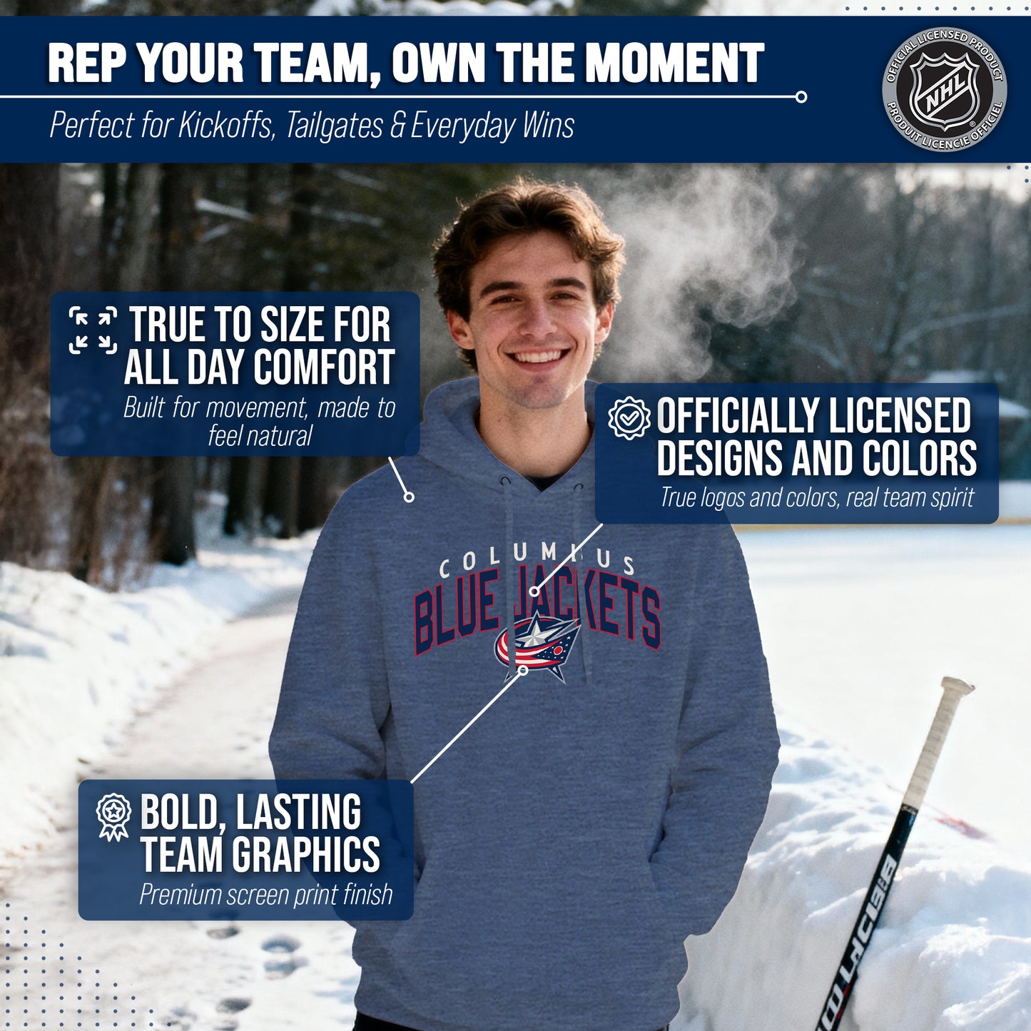 Columbus Blue Jackets NHL Adult Unisex Powerplay Hooded Sweatshirt - Navy