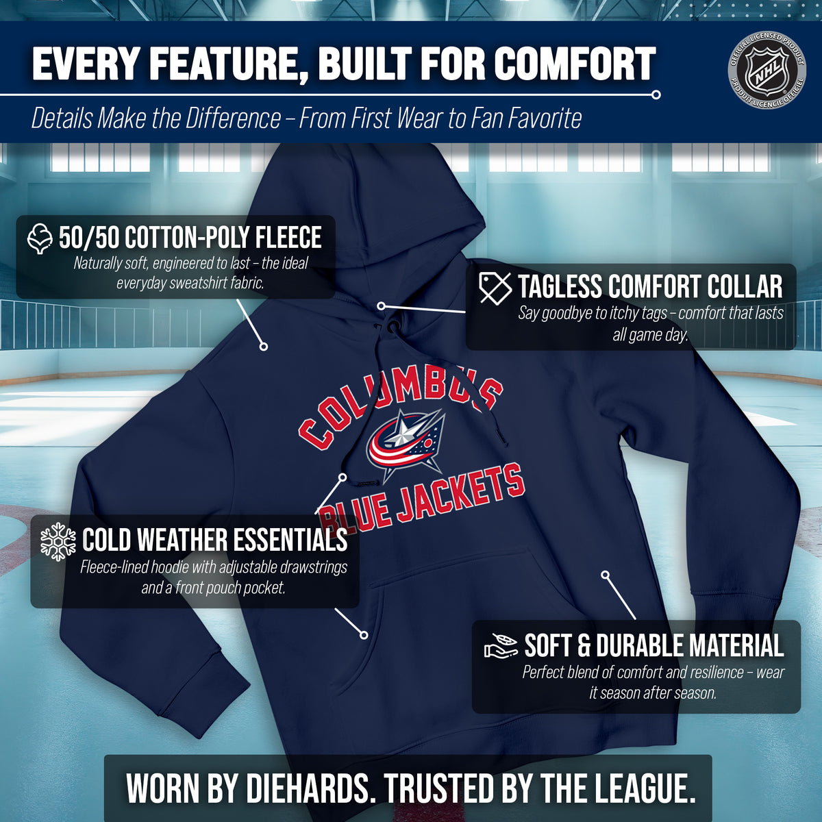 Columbus Blue Jackets Hoodie Pullover Sweatshirt - Navy