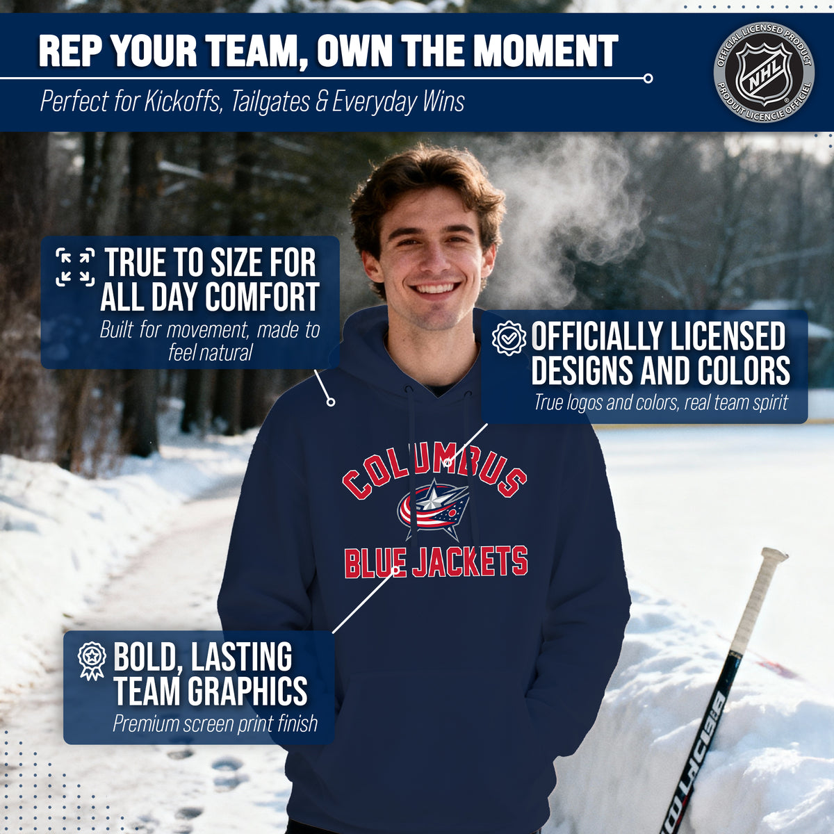 Columbus Blue Jackets Hoodie Pullover Sweatshirt - Navy