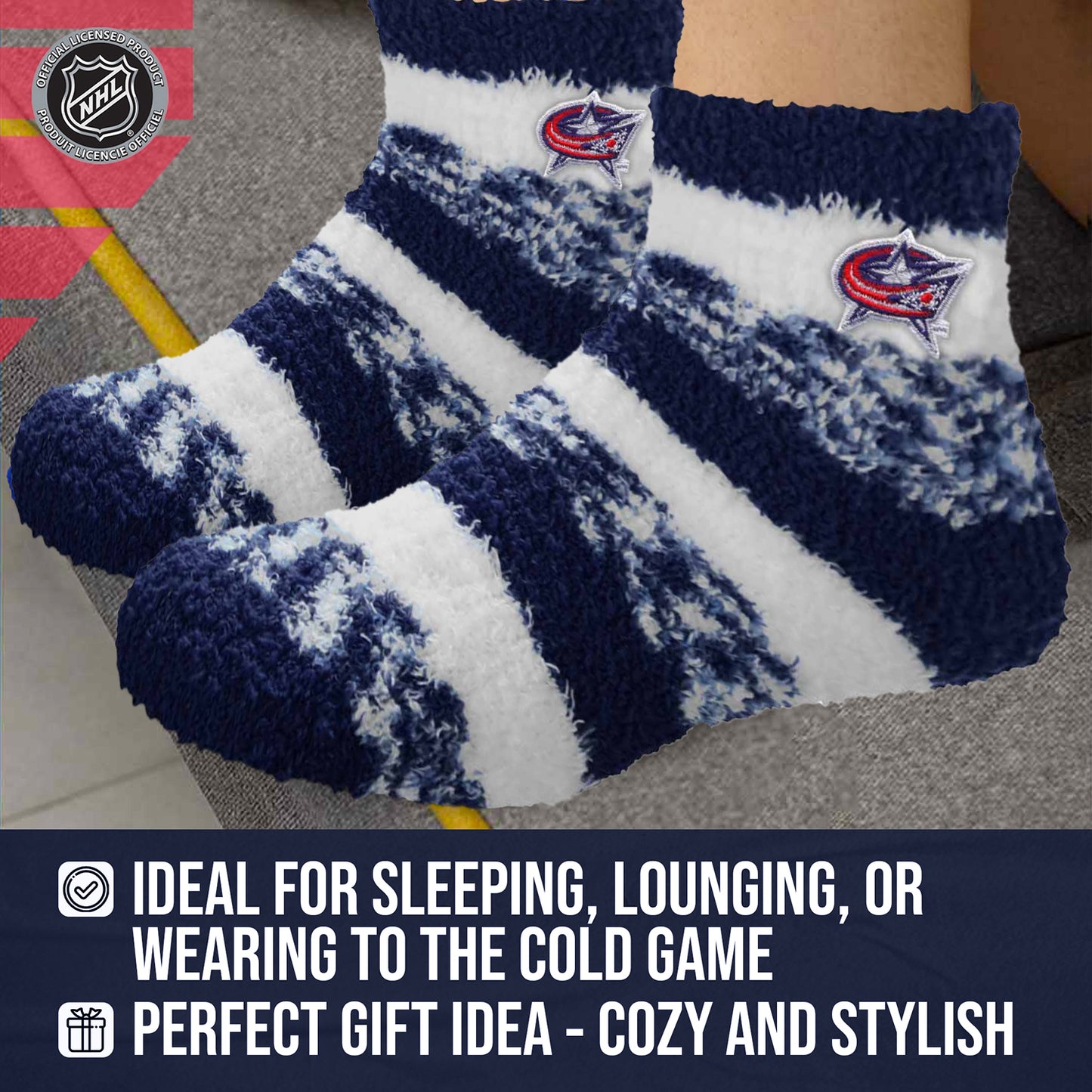 Columbus Blue Jackets NHL Unisex Cozy Sleep Socks - Navy