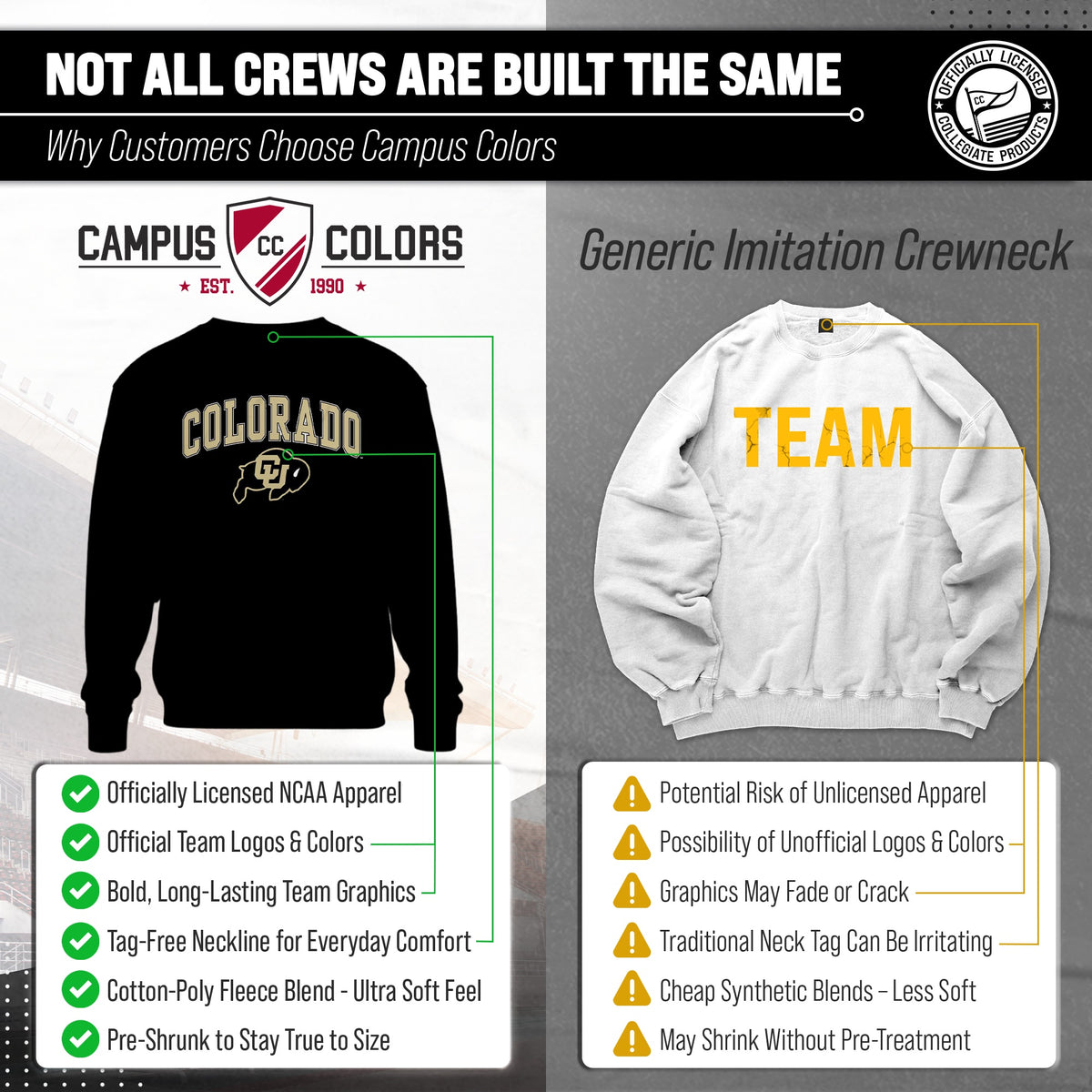 Colorado Buffaloes Adult Arch & Logo Soft Style Gameday Crewneck Sweatshirt - Black