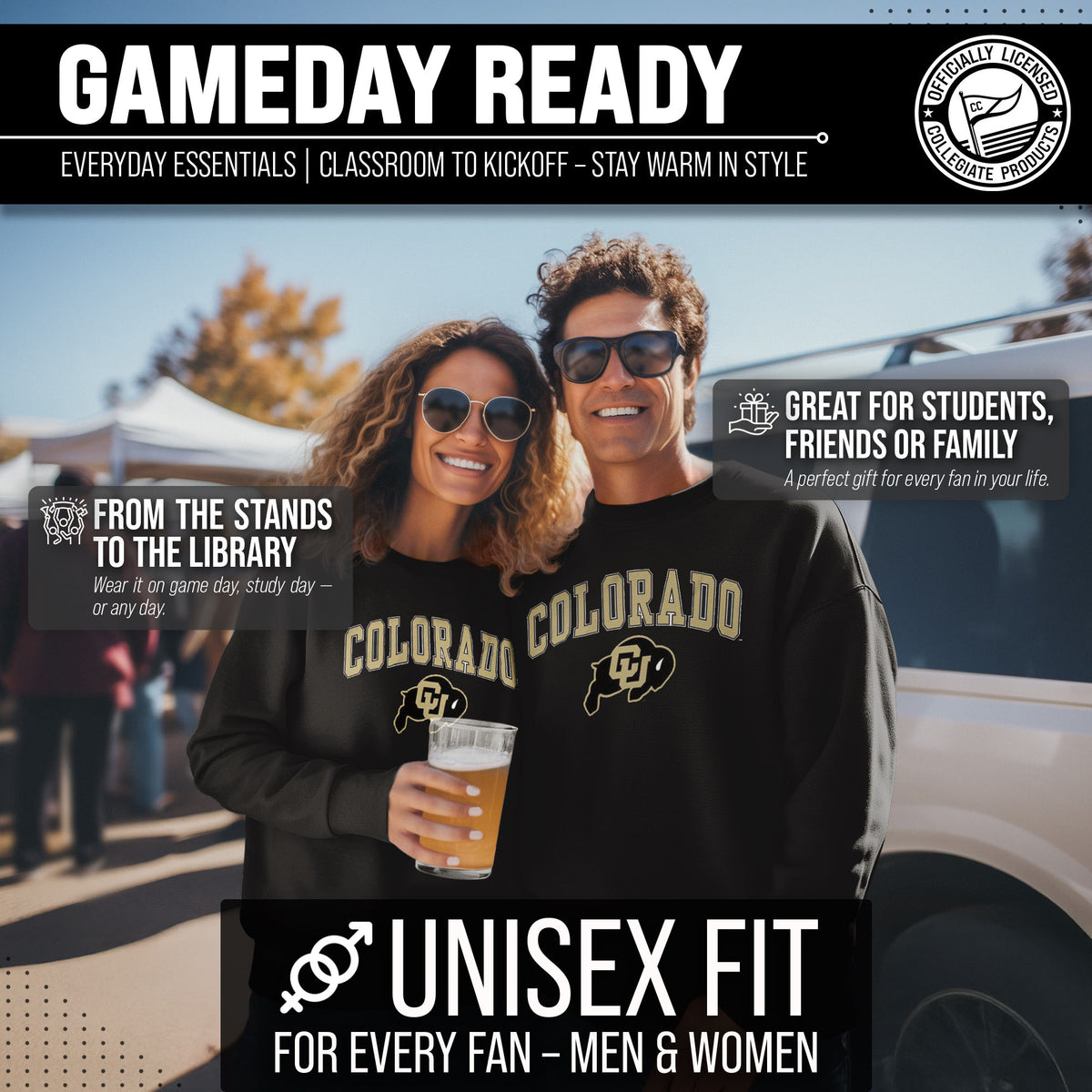 Colorado Buffaloes Adult Arch & Logo Soft Style Gameday Crewneck Sweatshirt - Black