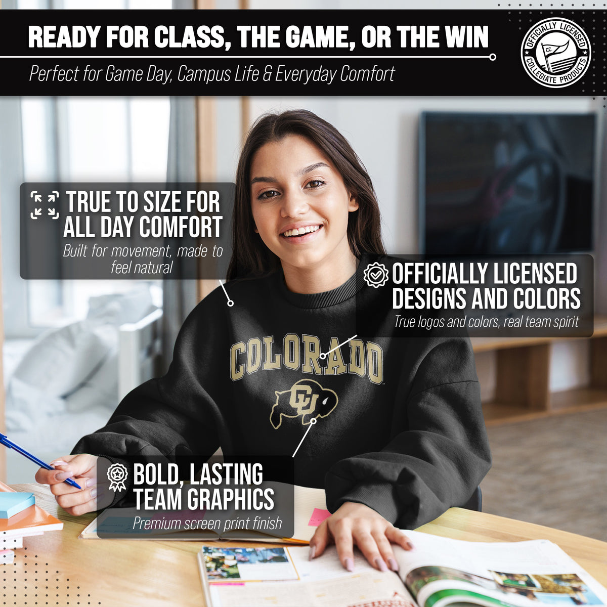Colorado Buffaloes Adult Arch & Logo Soft Style Gameday Crewneck Sweatshirt - Black