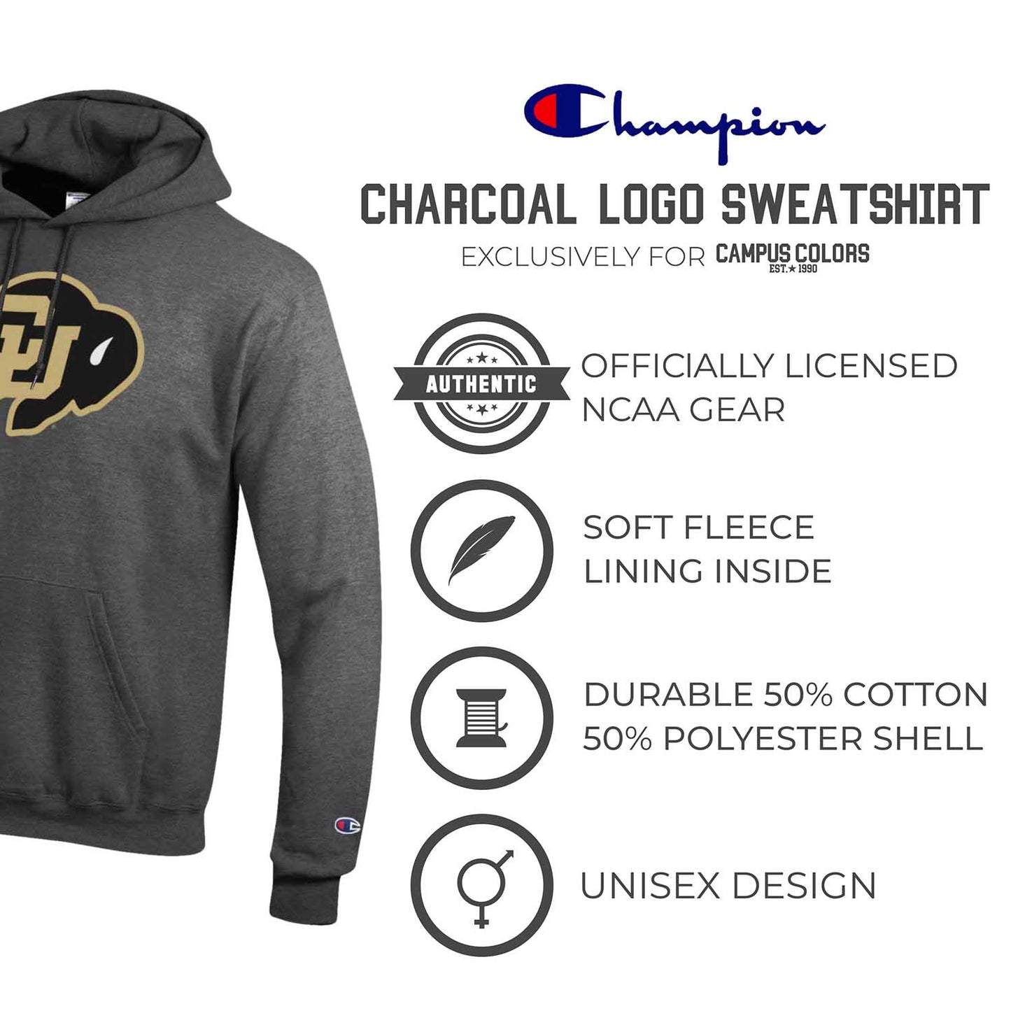 Colorado Buffaloes Adult Mascot Fleece Hooded Sweatshirt - Charcoal