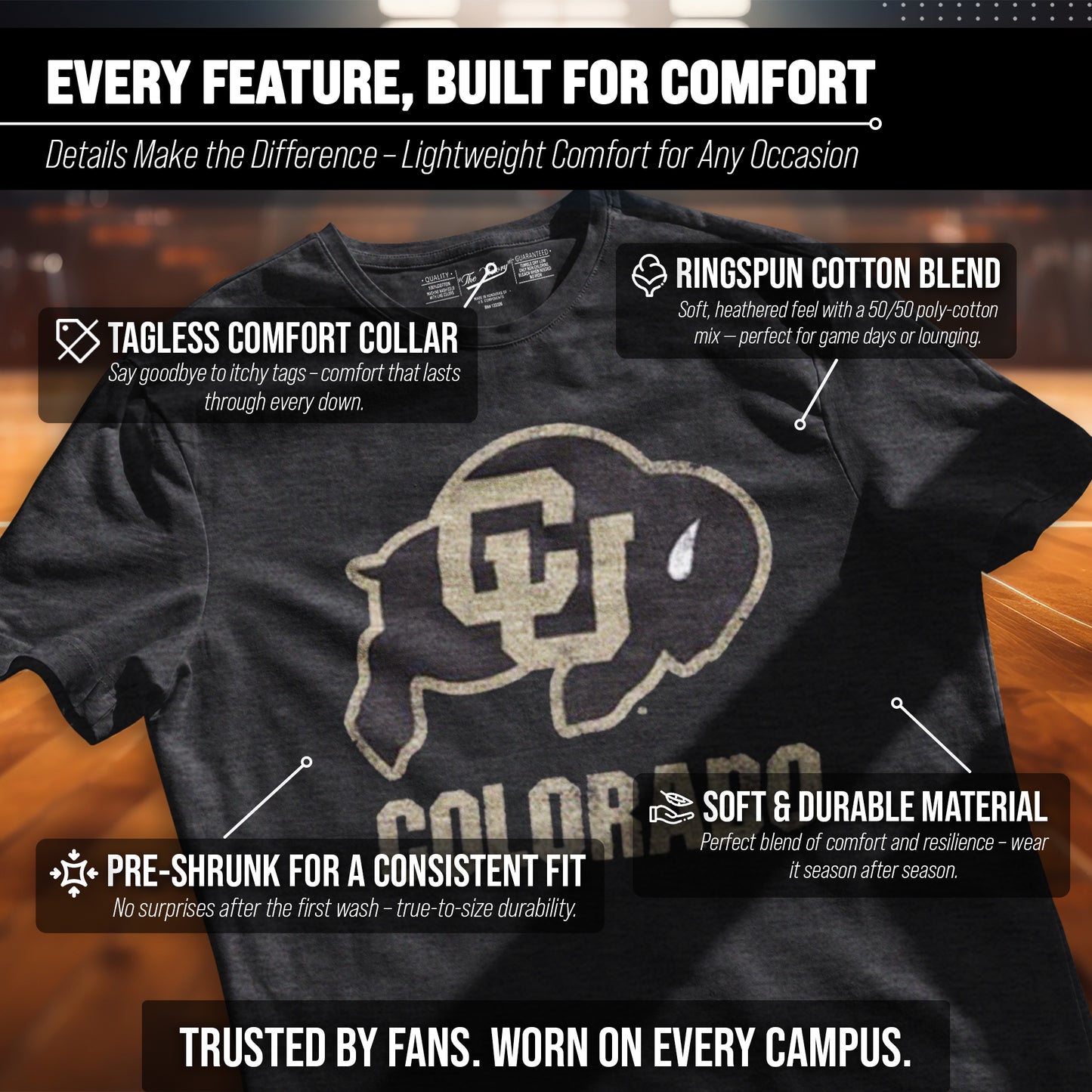 Colorado Buffaloes Adult MVP Heathered Cotton Blend T-Shirt - Black