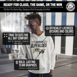 Colorado Buffaloes NCAA Adult Unisex Varsity Club Pennant Hooded Fleece Sweatshirt - Off White