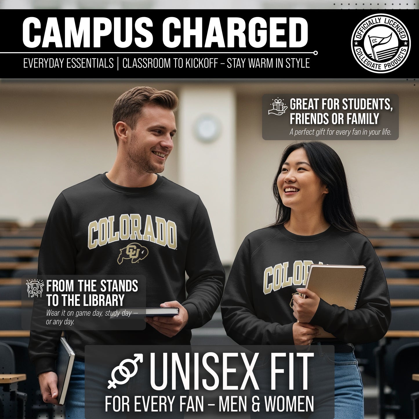 Colorado Buffaloes Adult Tackle Twill Crewneck - Black
