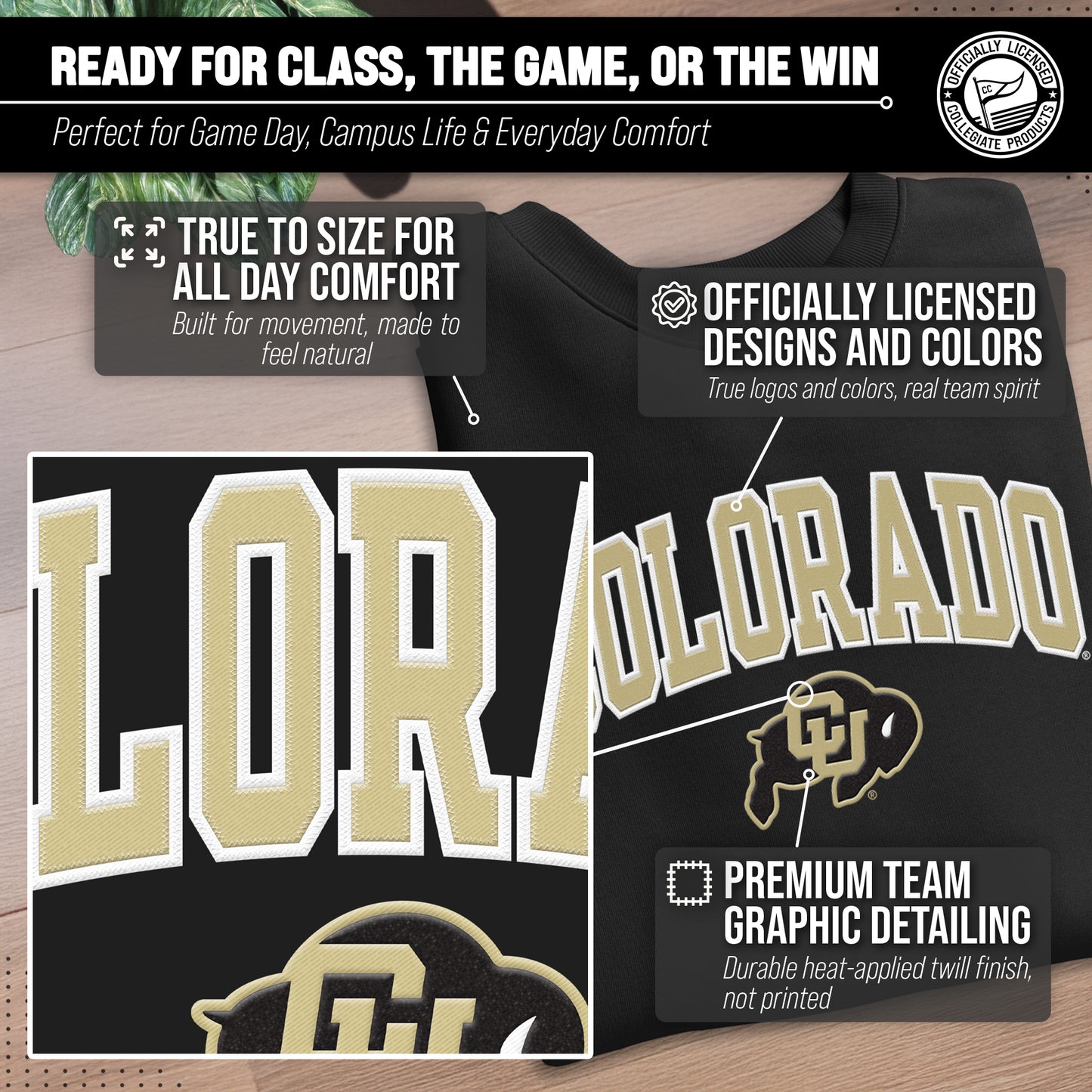 Colorado Buffaloes Adult Tackle Twill Crewneck - Black