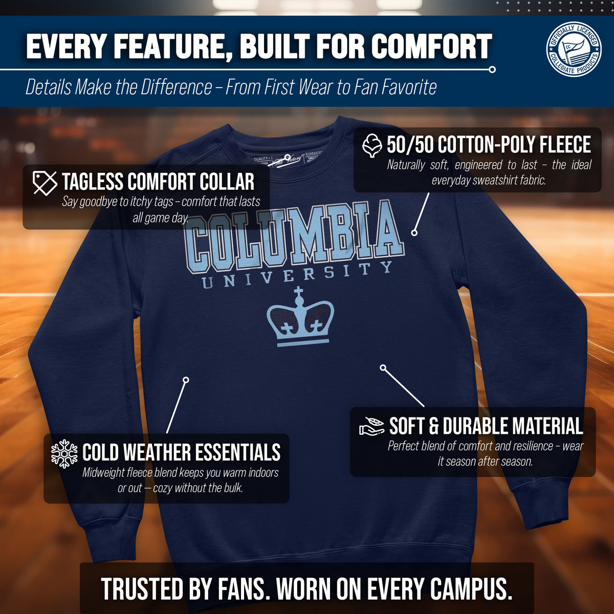 Columbia Lions Campus Colors Adult Arch & Logo Soft Style Gameday Crewneck Sweatshirt  - Navy