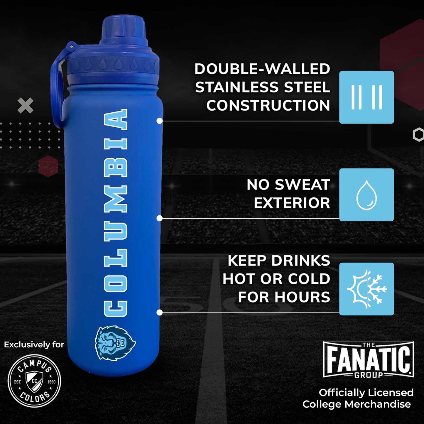 Columbia Lions NCAA Stainless Steel Water Bottle - Royal