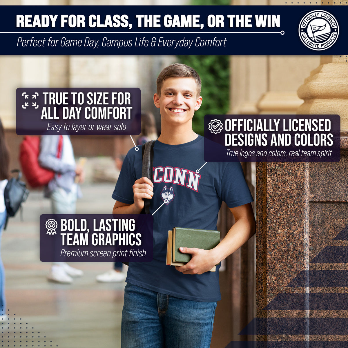 UCONN Huskies NCAA Adult Gameday Cotton T-Shirt - Navy