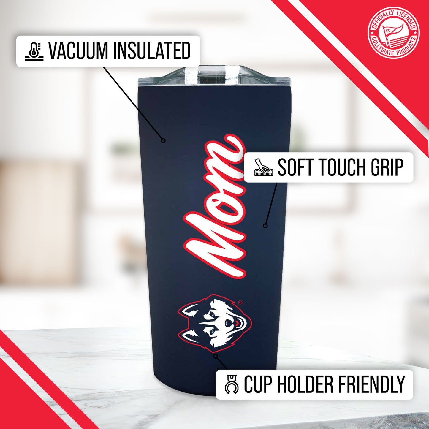 UCONN Huskies NCAA Stainless Steel Travel Tumbler for Mom - Navy