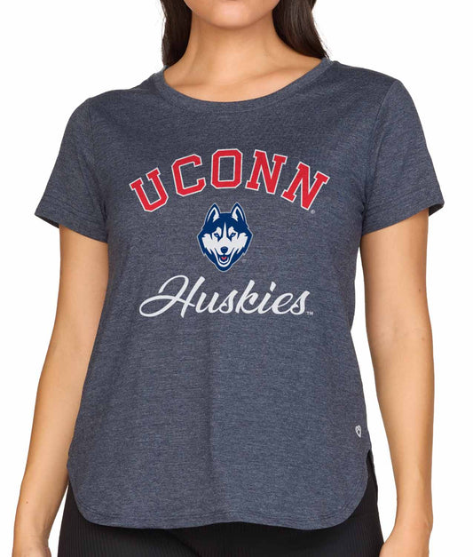 UCONN Huskies NCAA Womens Tag-Less Ultra Soft Tailgate T-Shirt - Navy Heather