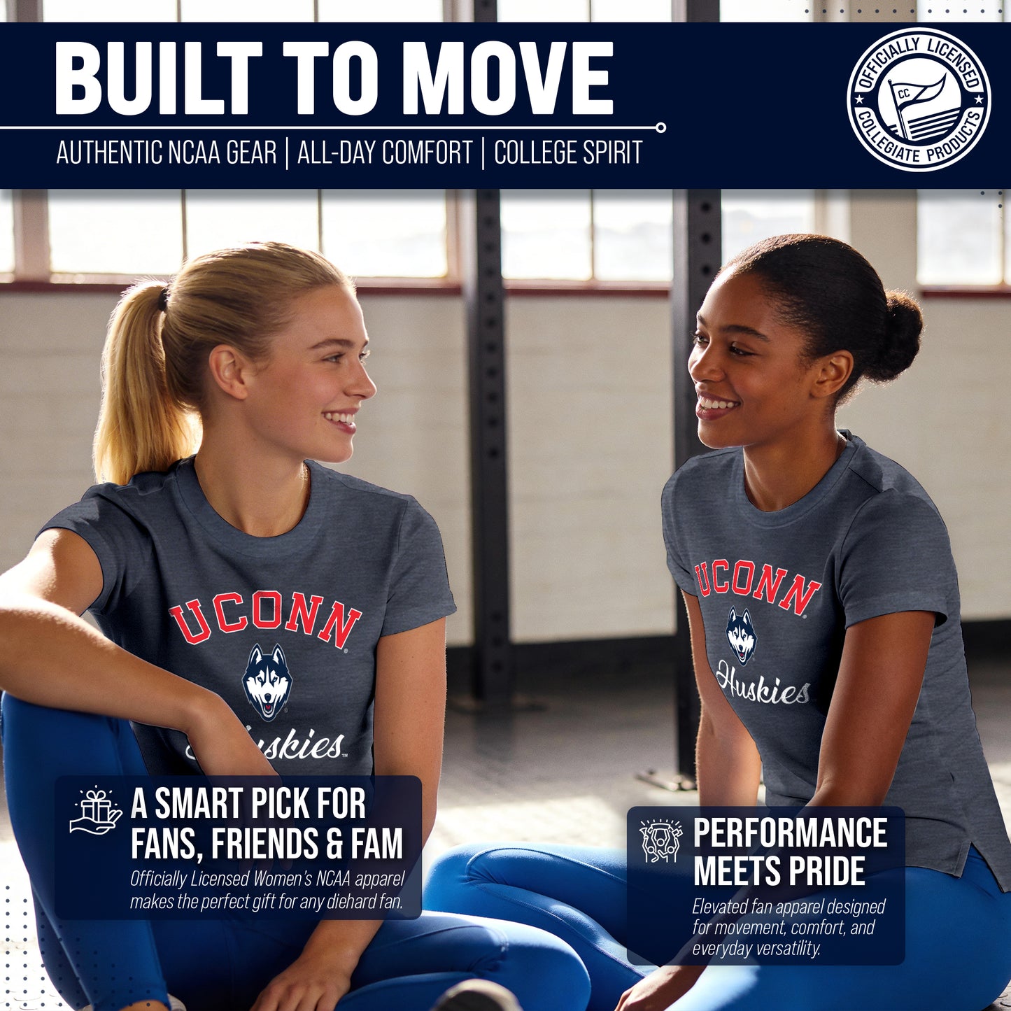 UCONN Huskies  Women's NCAA Tailgate T-Shirt Tag-Free Heathered Tee - Navy Heather