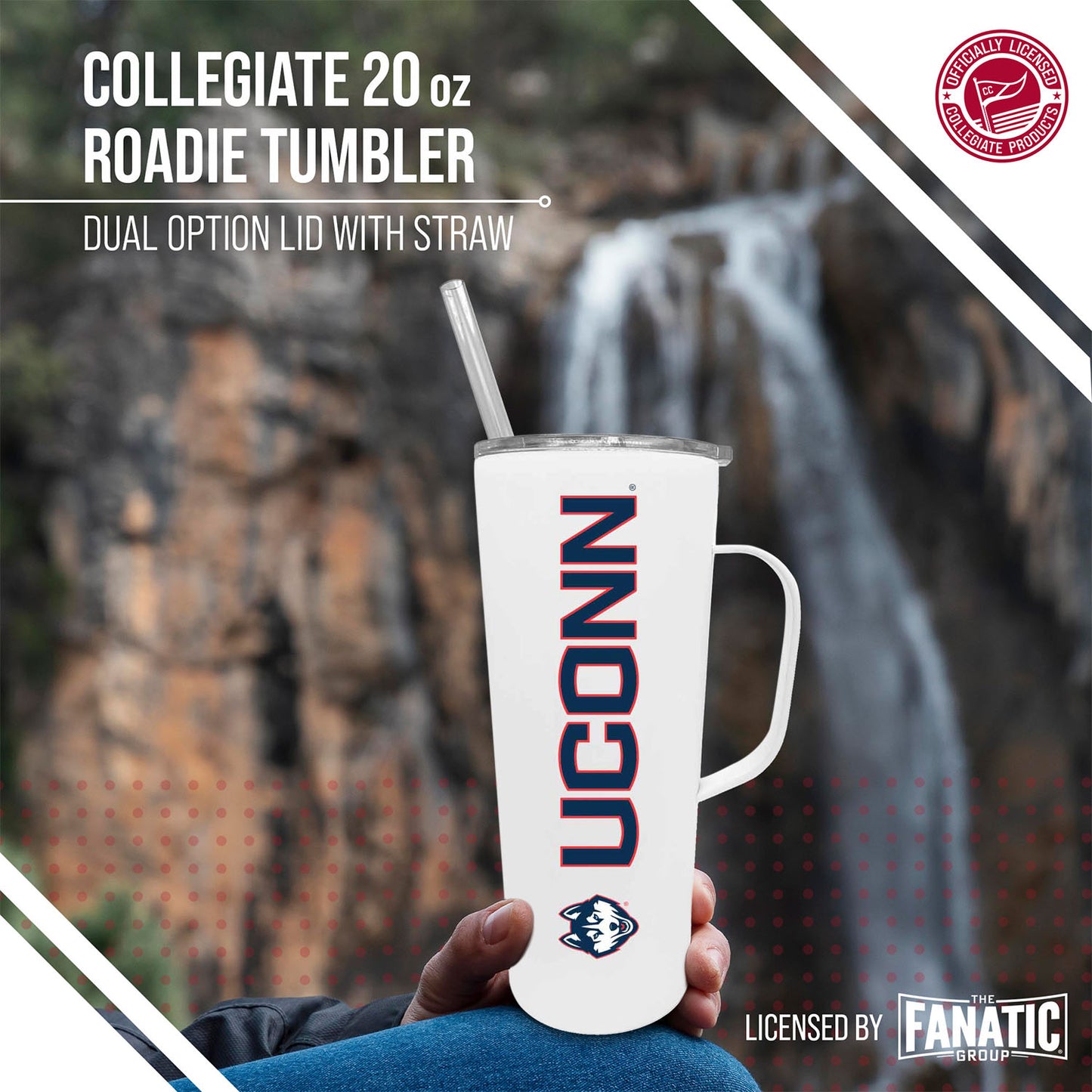 UCONN Huskies NCAA Stainless Steel 20oz Roadie With Handle & Dual Option Lid With Straw - White