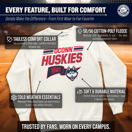 UCONN Huskies NCAA Adult Unisex Varsity Club Pennant Crewneck Fleece Sweatshirt - Off White