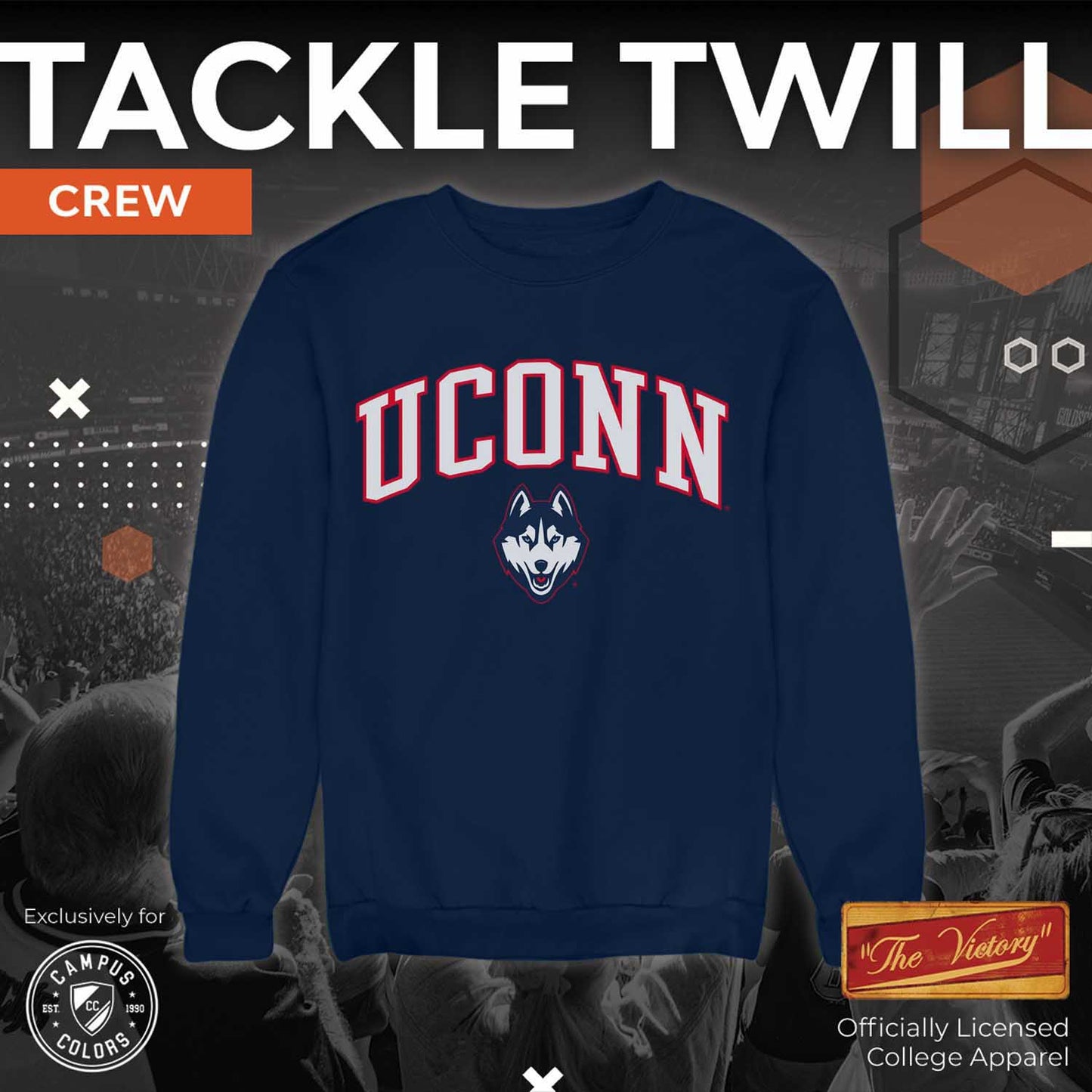 UCONN Huskies NCAA Adult Tackle Twill Crewneck Sweatshirt - Navy