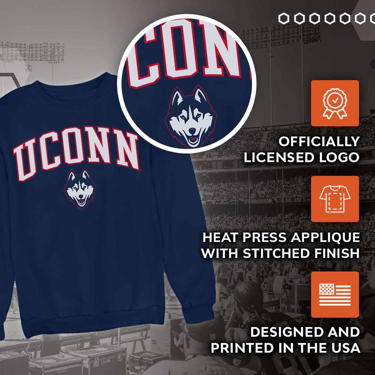 UCONN Huskies NCAA Adult Tackle Twill Crewneck Sweatshirt - Navy