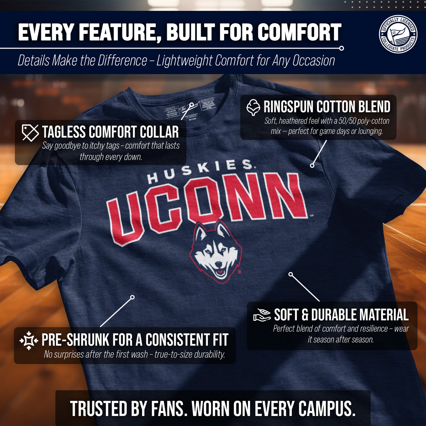 UCONN Huskies NCAA Adult Unisex Starting Fresh T-Shirt - Navy Heather