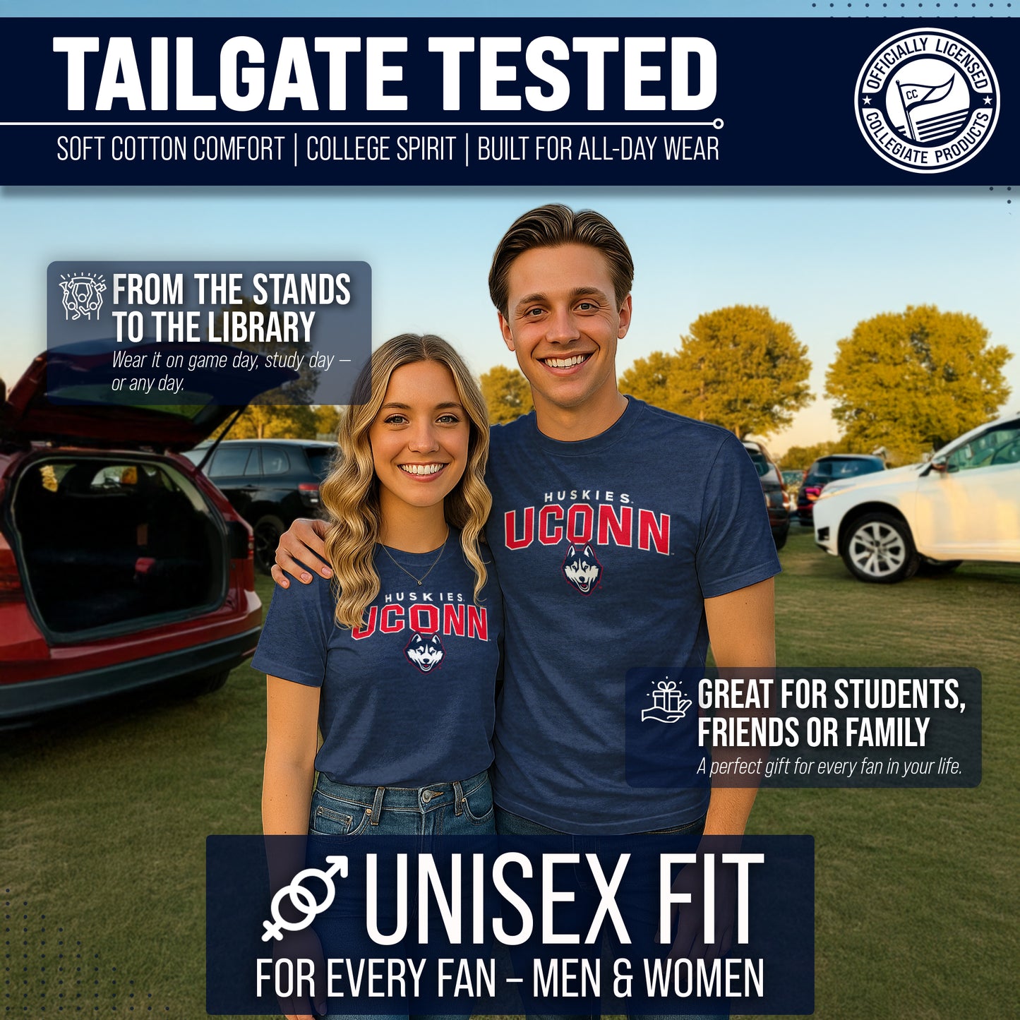 UCONN Huskies NCAA Adult Unisex Starting Fresh T-Shirt - Navy Heather