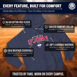 UCONN Huskies NCAA Adult Unisex Starting Fresh Heathered Hooded Fleece Sweatshirt - Navy Heather