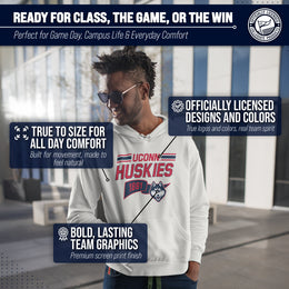 UCONN Huskies NCAA Adult Unisex Varsity Club Pennant Hooded Fleece Sweatshirt - Off White