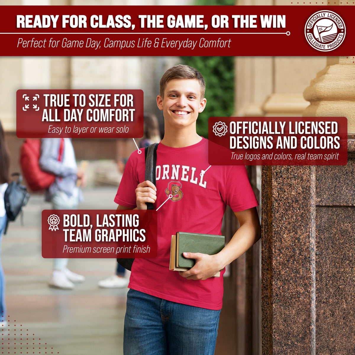 Cornell Big Red NCAA Adult Gameday Cotton T-Shirt - Red