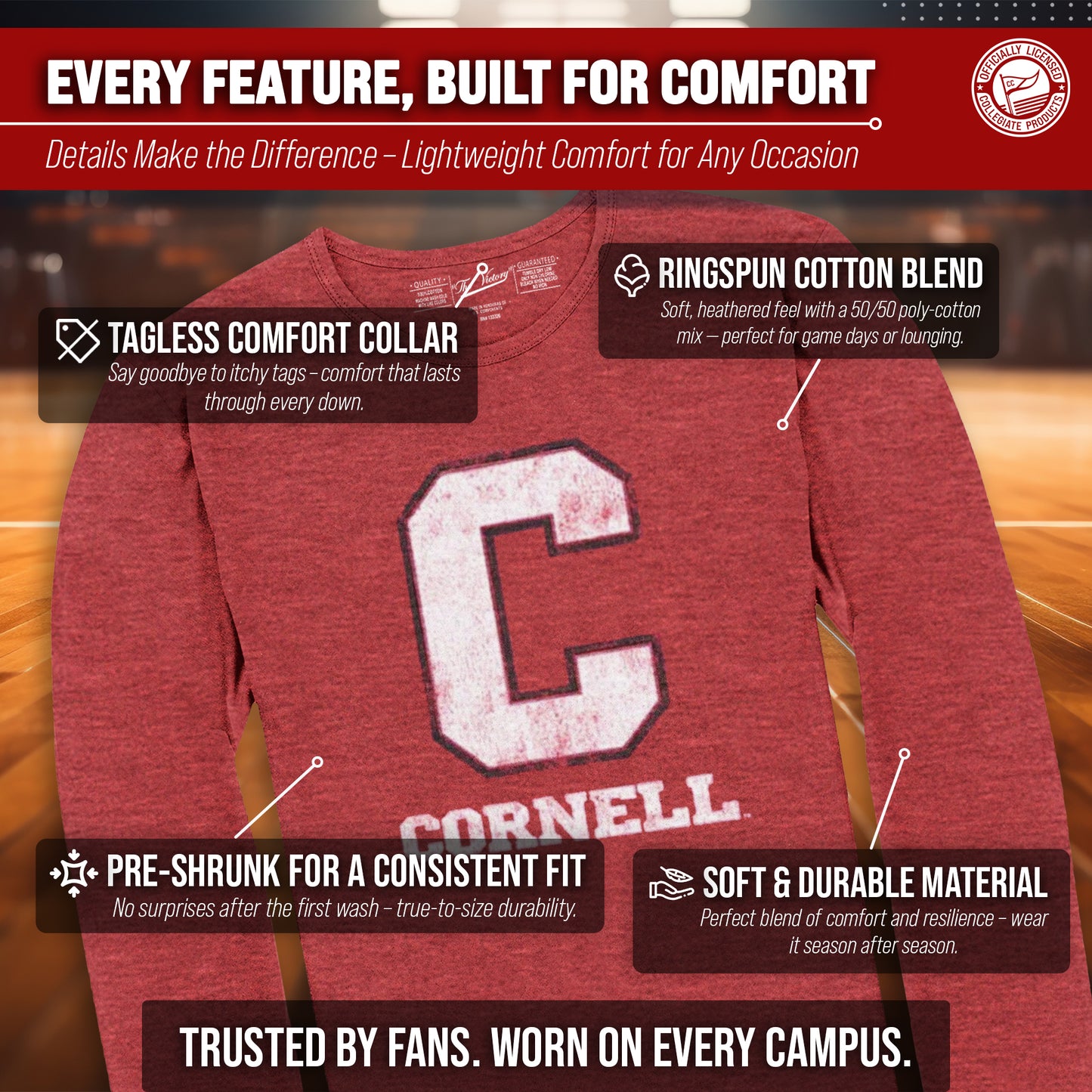 Cornell Big Red NCAA MVP Adult Long-Sleeve Shirt - Red