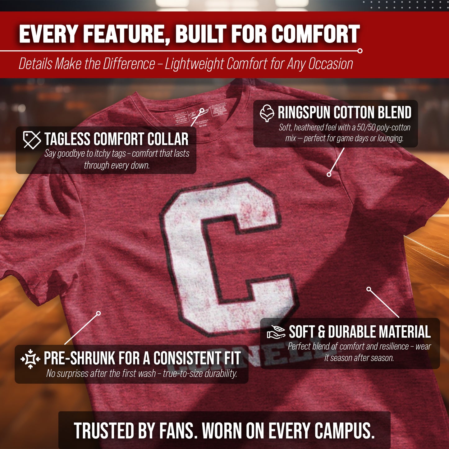 Cornell Big Red Adult MVP Heathered Cotton Blend T-Shirt - Red
