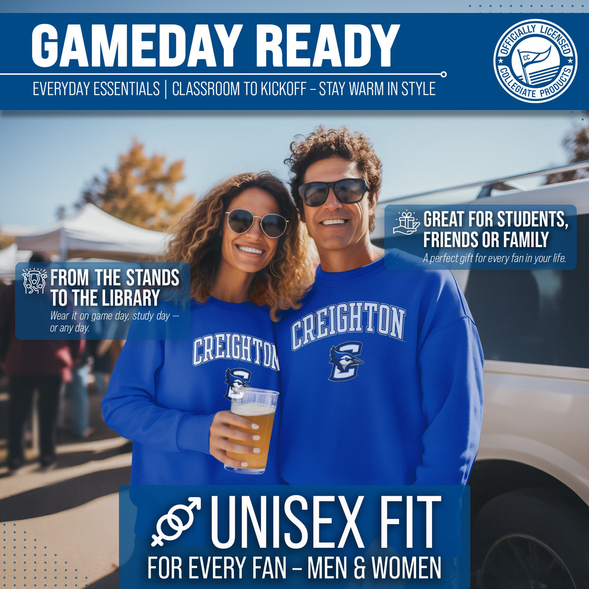 Creighton Bluejays Adult Arch & Logo Soft Style Gameday Crewneck Sweatshirt - Royal