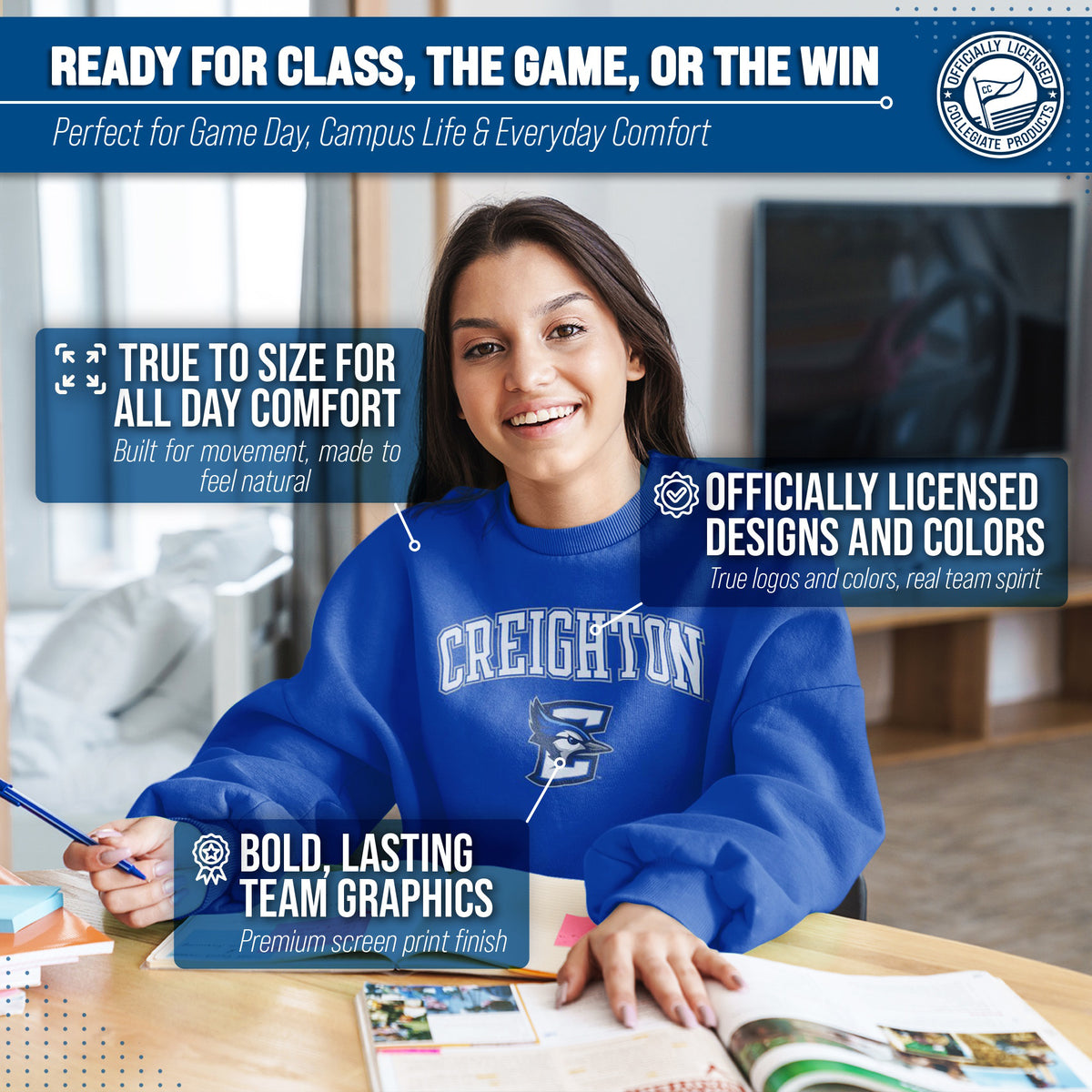 Creighton Bluejays Adult Arch & Logo Soft Style Gameday Crewneck Sweatshirt - Royal
