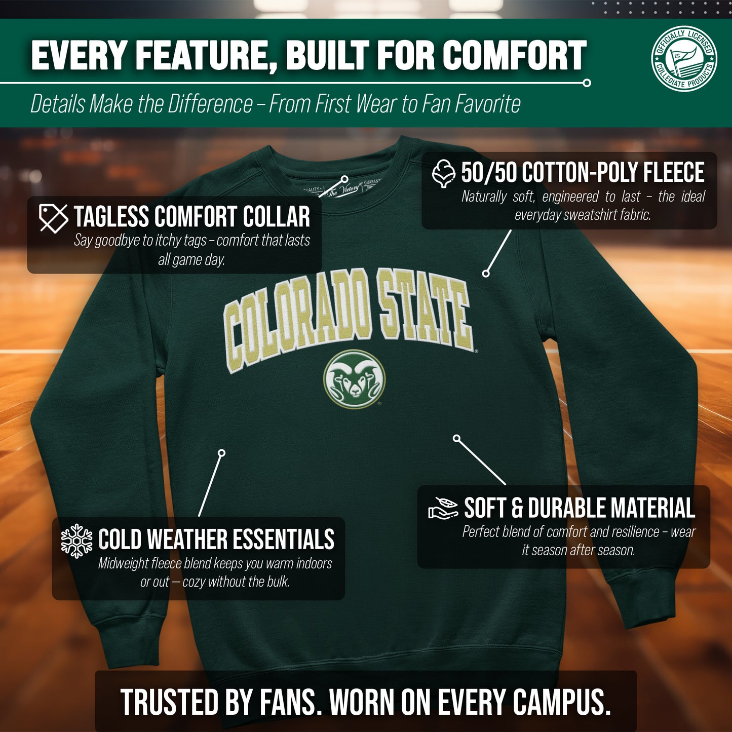 Colorado State Rams NCAA Adult Tackle Twill Crewneck Sweatshirt - Green