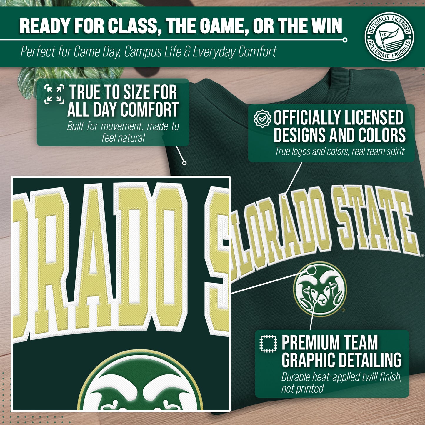 Colorado State Rams NCAA Adult Tackle Twill Crewneck Sweatshirt - Green