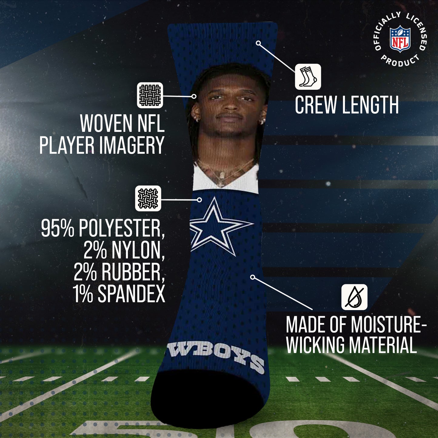 Dallas Cowboys NFL Youth Roster Player Crew Socks - Navy